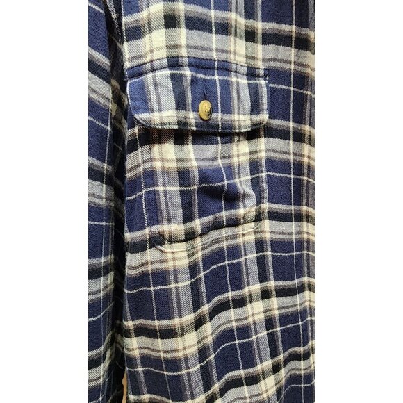 Wrangler Mens Blue Plaid Button-Up Sherpa-Lined Flannel Jacket/ Shacket - Picture 6 of 12